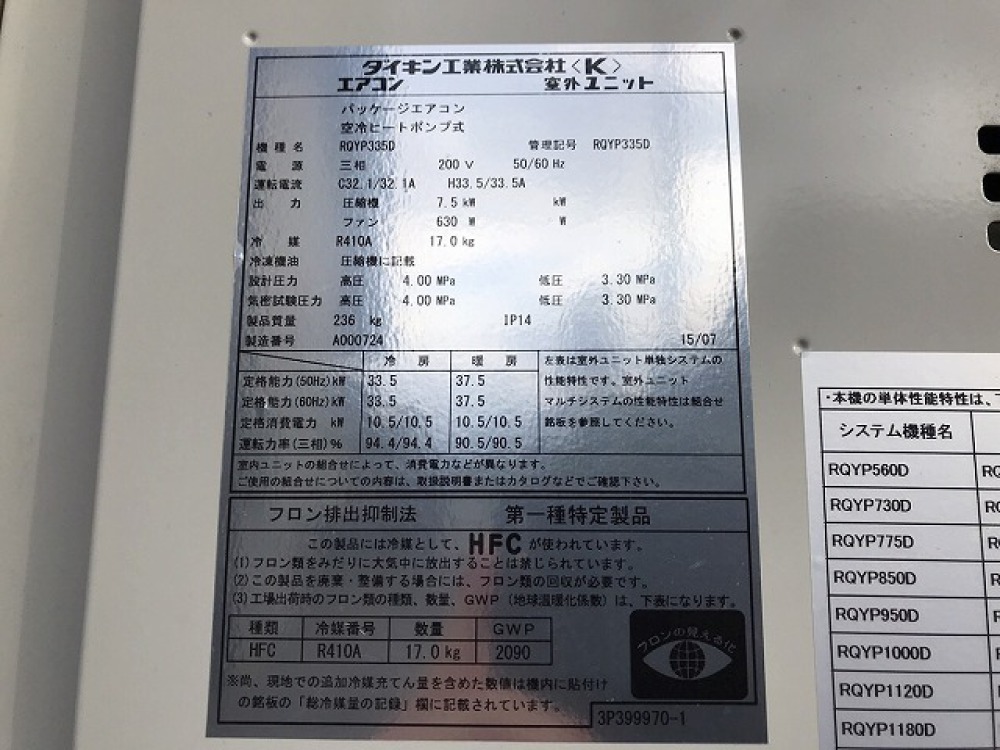 ダイキン パッケージエアコンセット RQYP335P FXYFP90C | 長野県安曇野市出張買取 写真2